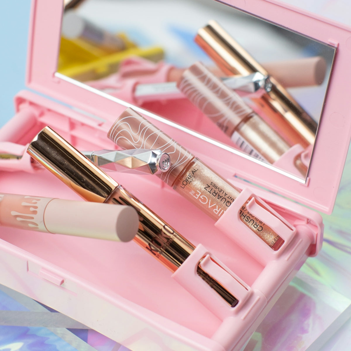 pink and white makeup kit
